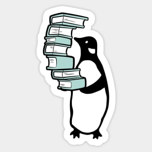 Penguin holding pile of books Sticker